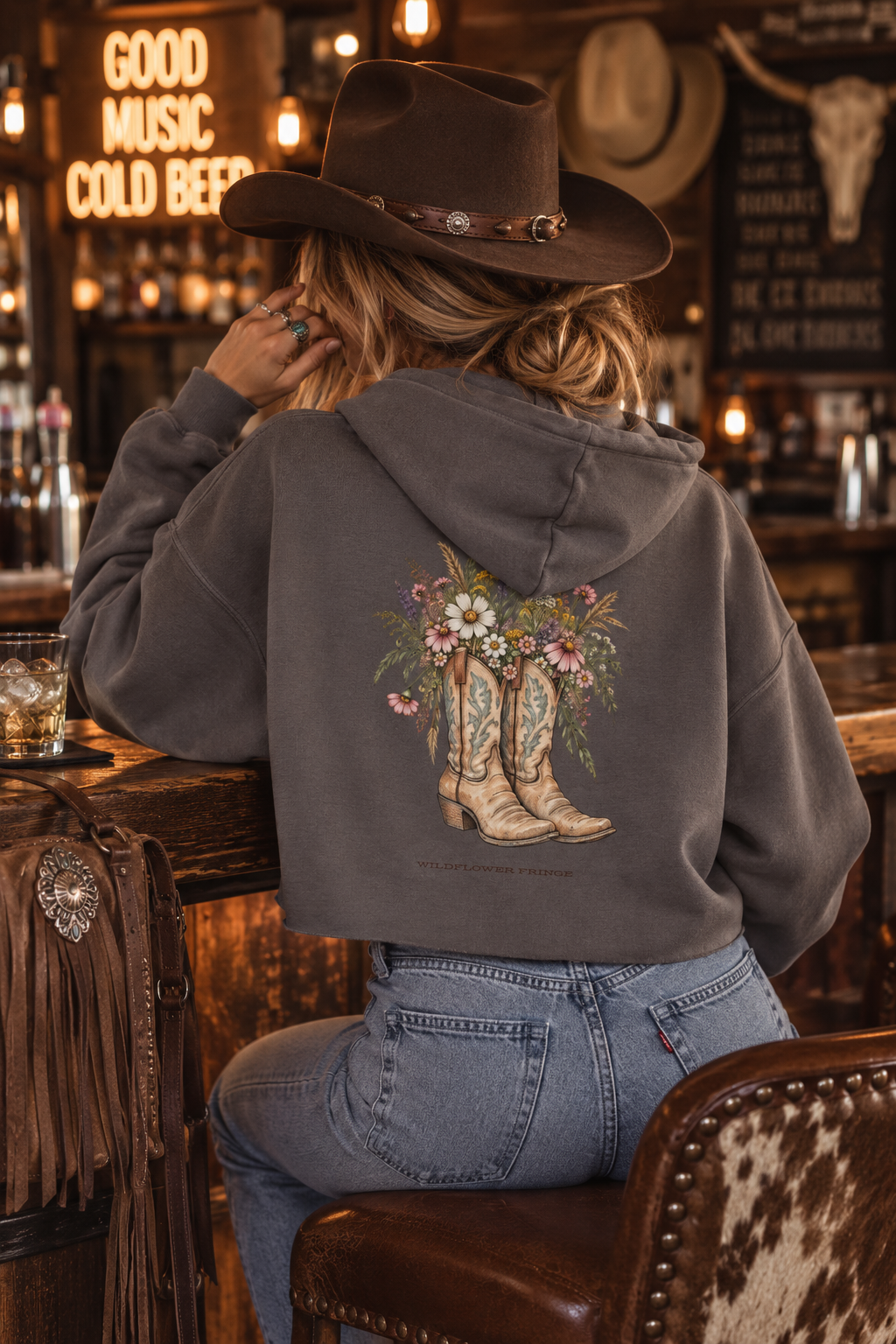Boots & Bloom Crop Hoodie