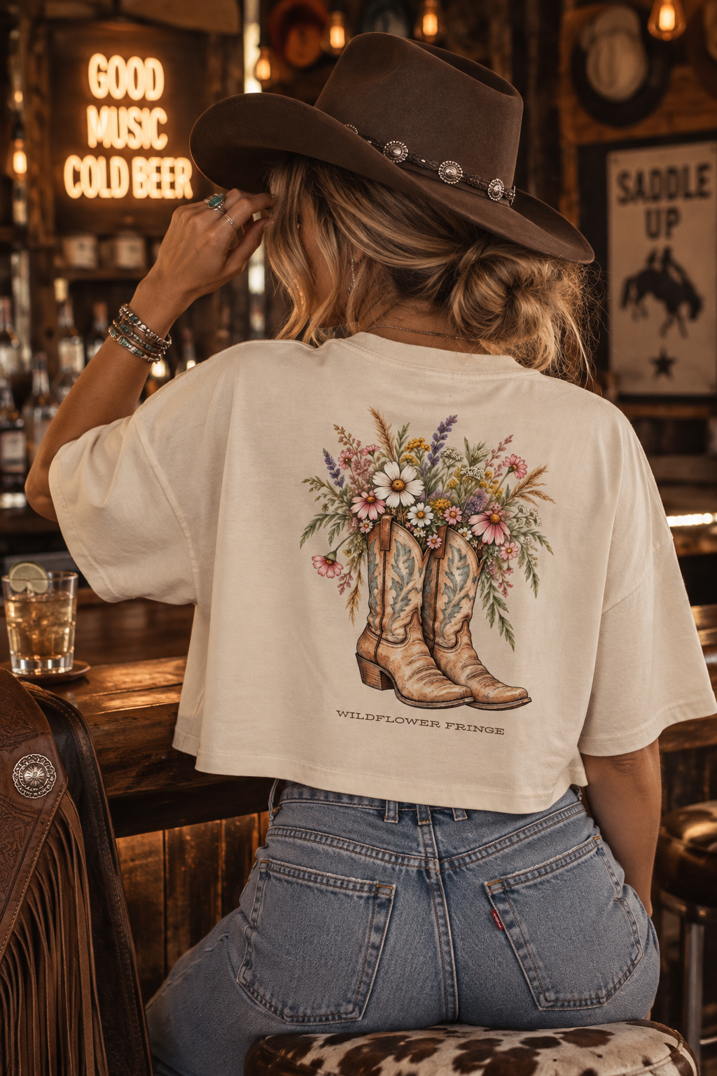 Boots & Bloom Crop Tee