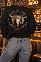 Green Country Soul sweatshirt with Wild & Free floral longhorn skull back print