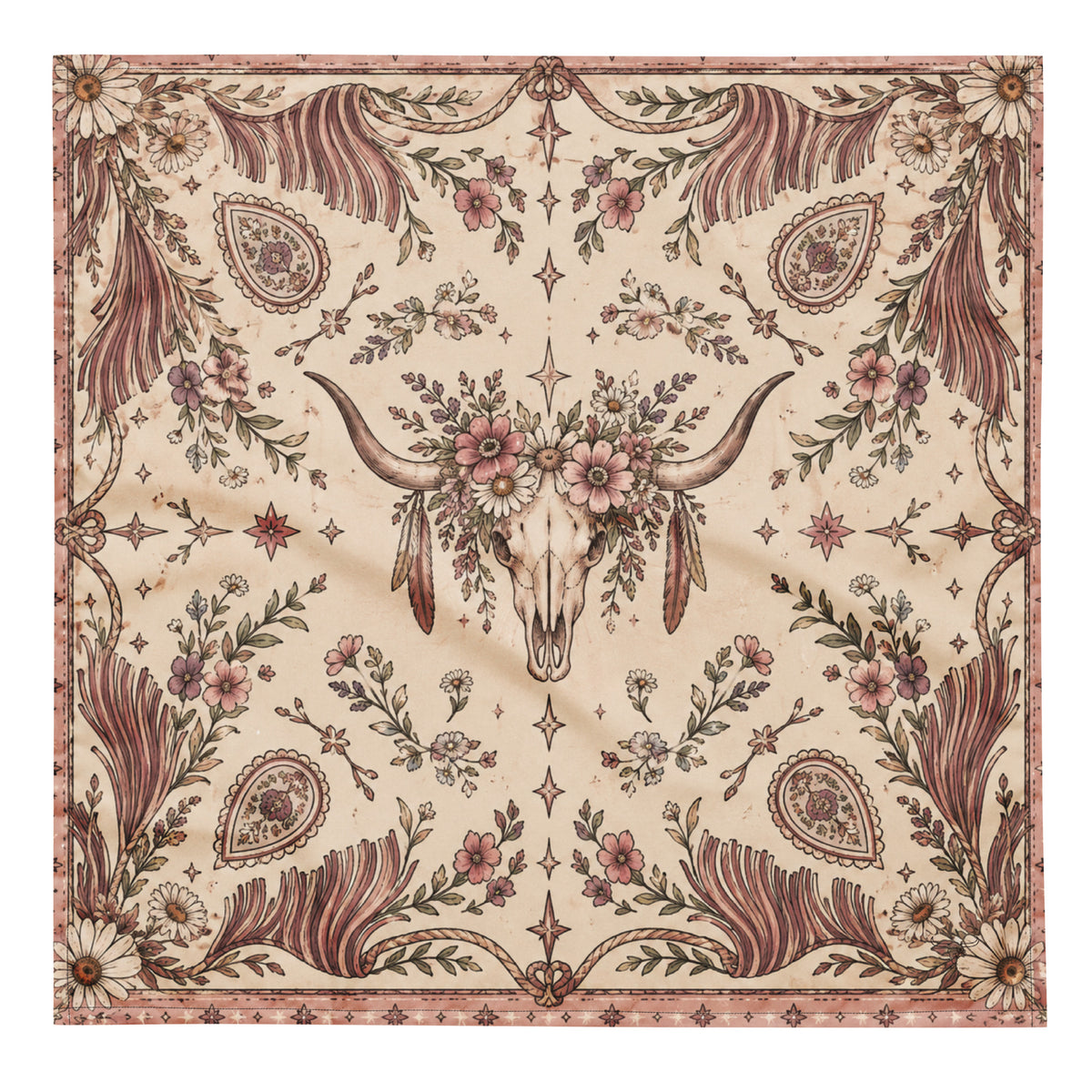 Country Soul Western Bandana with floral cow skull print