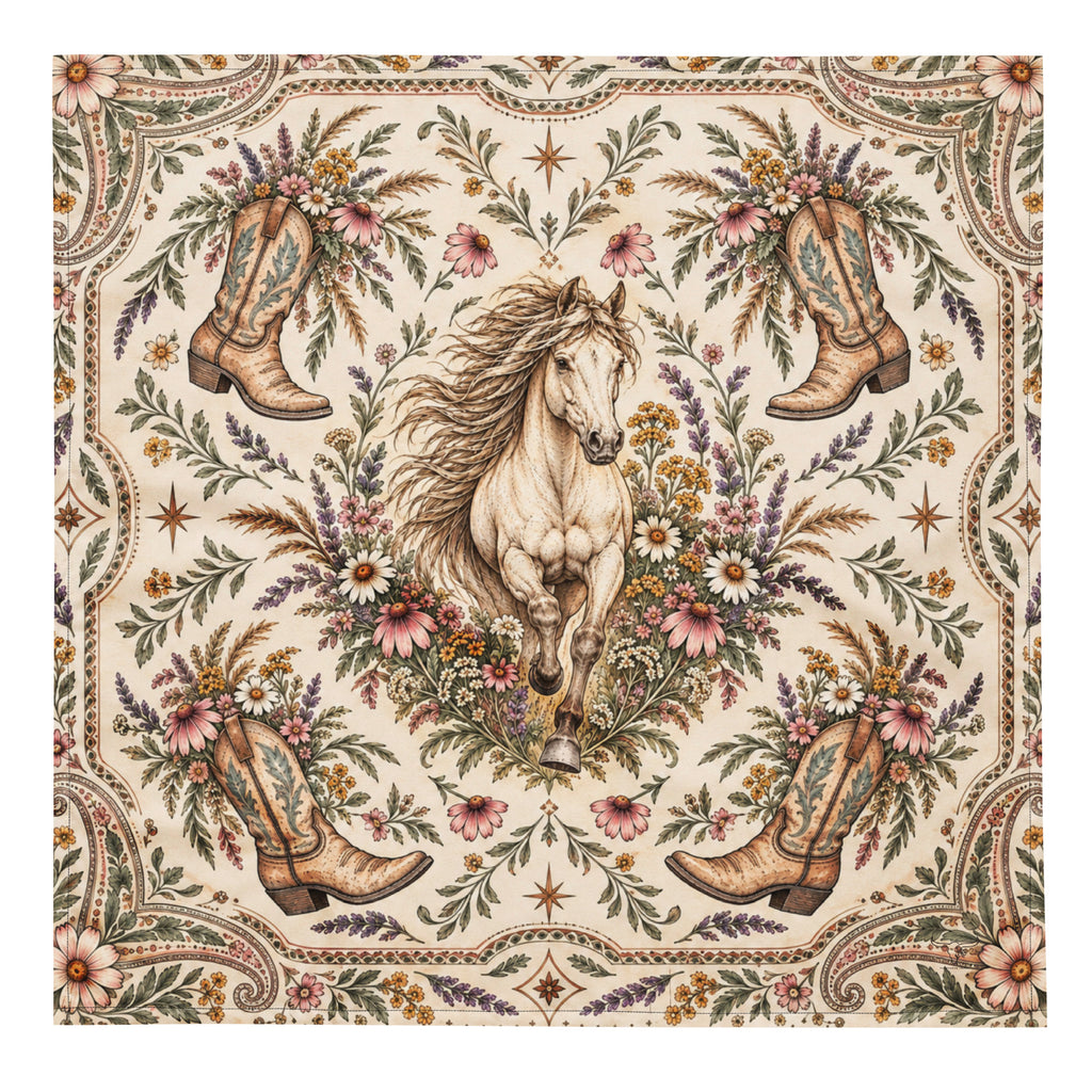 Western style banana with horses, flowers and cowboy boots
