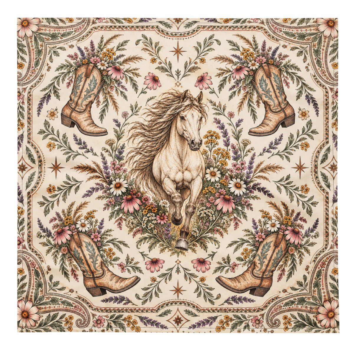Western style banana with horses, flowers and cowboy boots