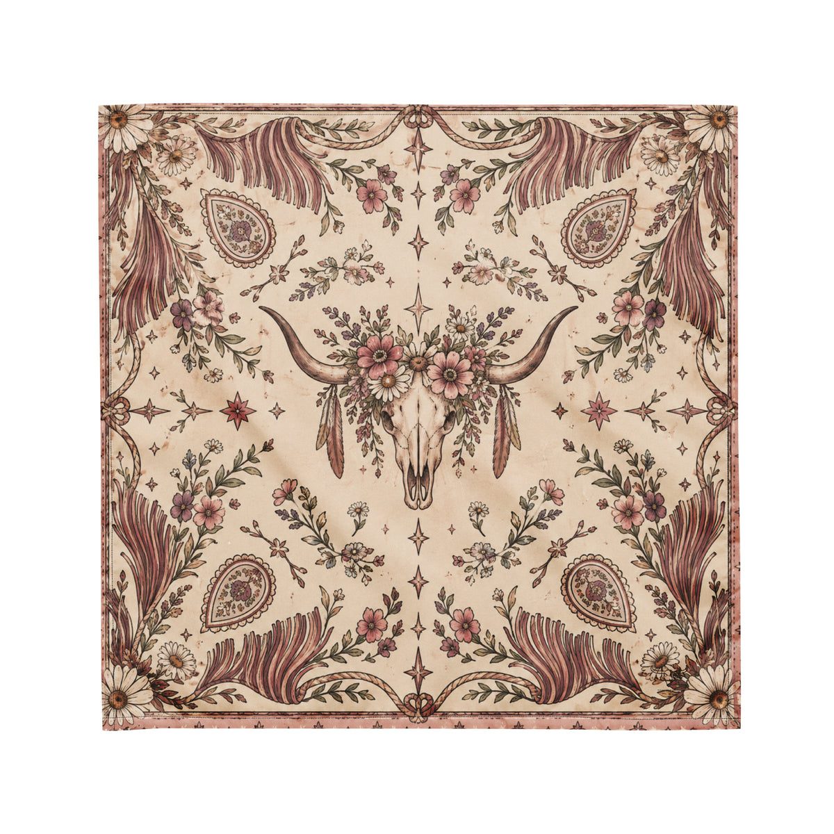 Country Soul Western Bandana with floral cow skull print