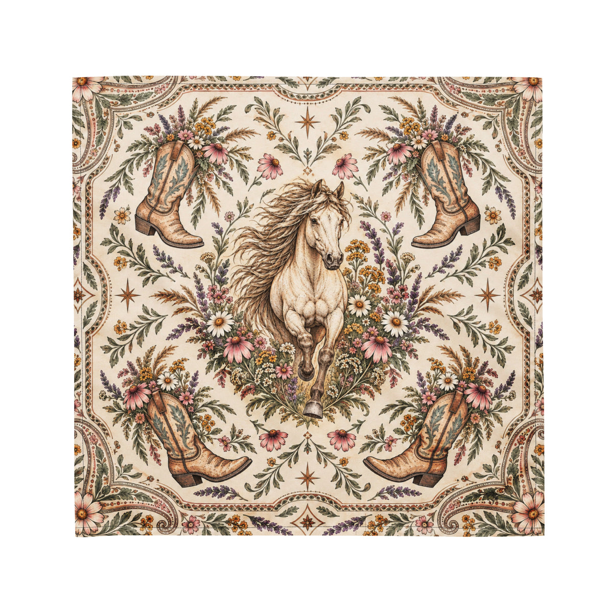 Western style banana with horses, flowers and cowboy boots