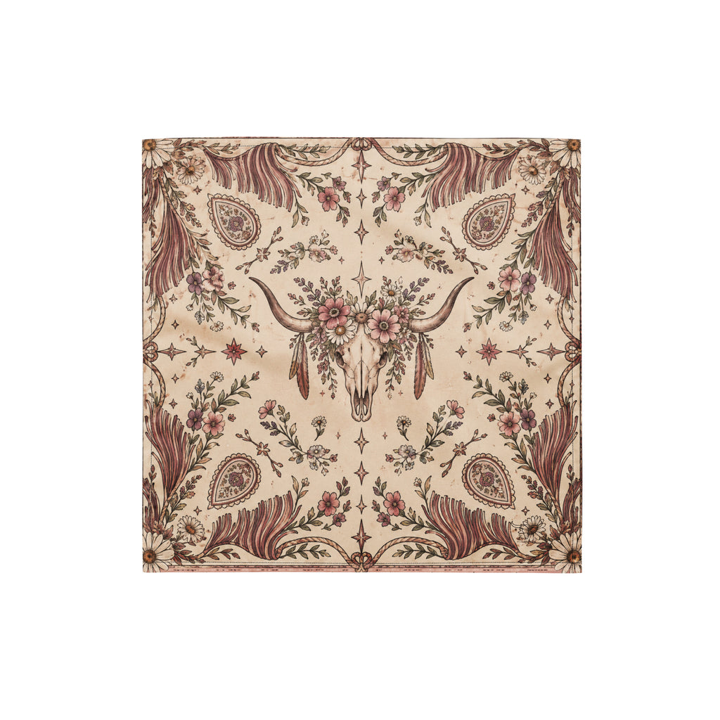 Country Soul Western Bandana with floral cow skull print