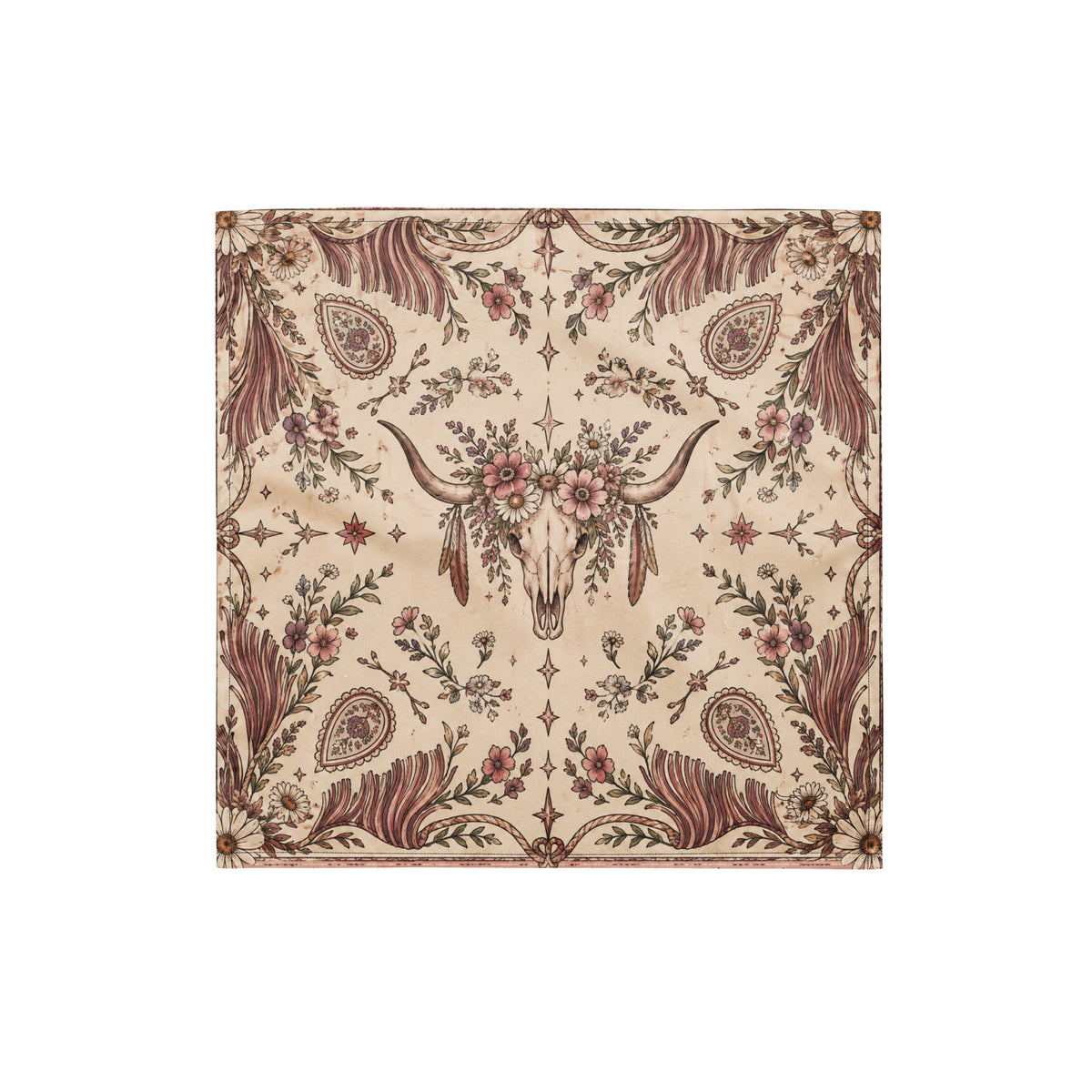 Country Soul Western Bandana with floral cow skull print