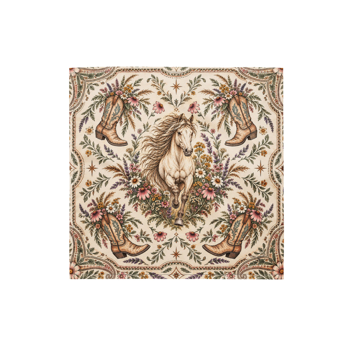 Western style banana with horses, flowers and cowboy boots