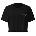 Black crop top with 'cow skull logo 