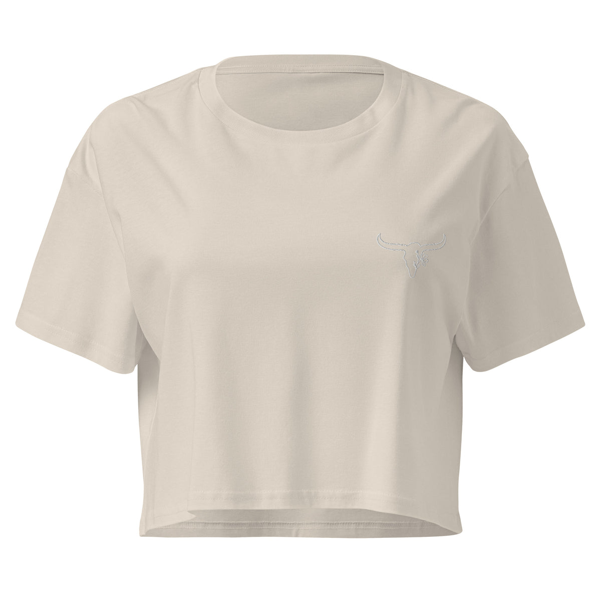 Country Wild & Free cropped tee with embroidered longhorn chest logo
