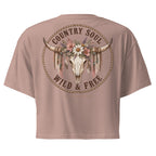 Wild & Free cropped tee with Western floral cow skull back print Dusty pink colour 