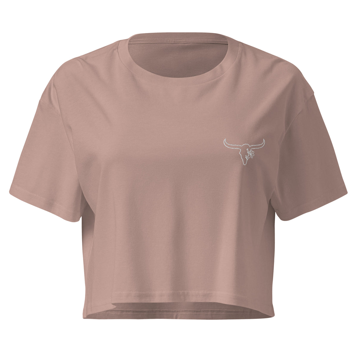 Country Wild & Free cropped tee with embroidered longhorn chest logo