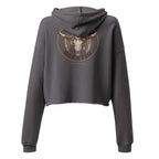 Back of storm cropped hoodie with Wild & Free Western longhorn skull and floral graphic