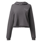 Gray hoodie with a logo on a white background