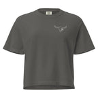 Darl gray oversized T-shirt with embroidered Wildflower Fringe longhorn logo on the front