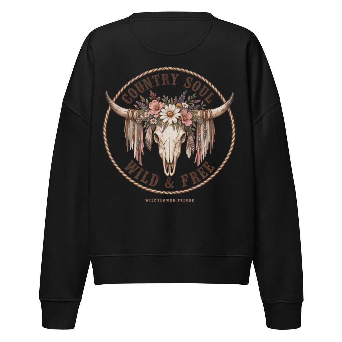 Black Country Soul sweatshirt with Wild & Free floral longhorn skull back print