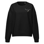 A black crewneck sweatshirt with a small white 'SICK WOLF' graphic printed on the left chest, displayed on a clean white background.