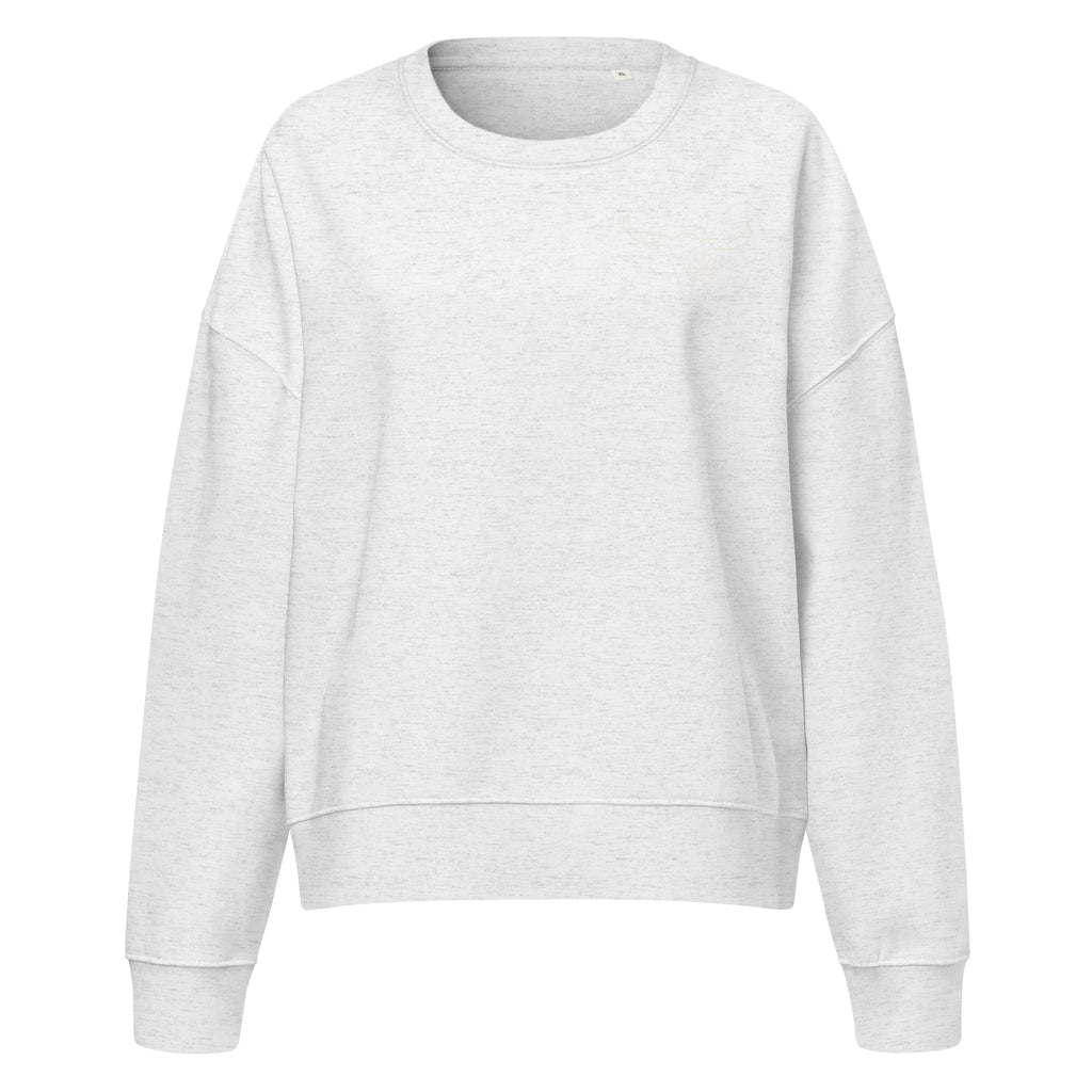 Gray organic sweatshirt with embroidered Wildflower Fringe front logo