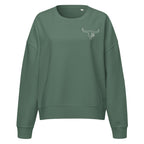 Green organic sweatshirt with embroidered Wildflower Fringe front logo